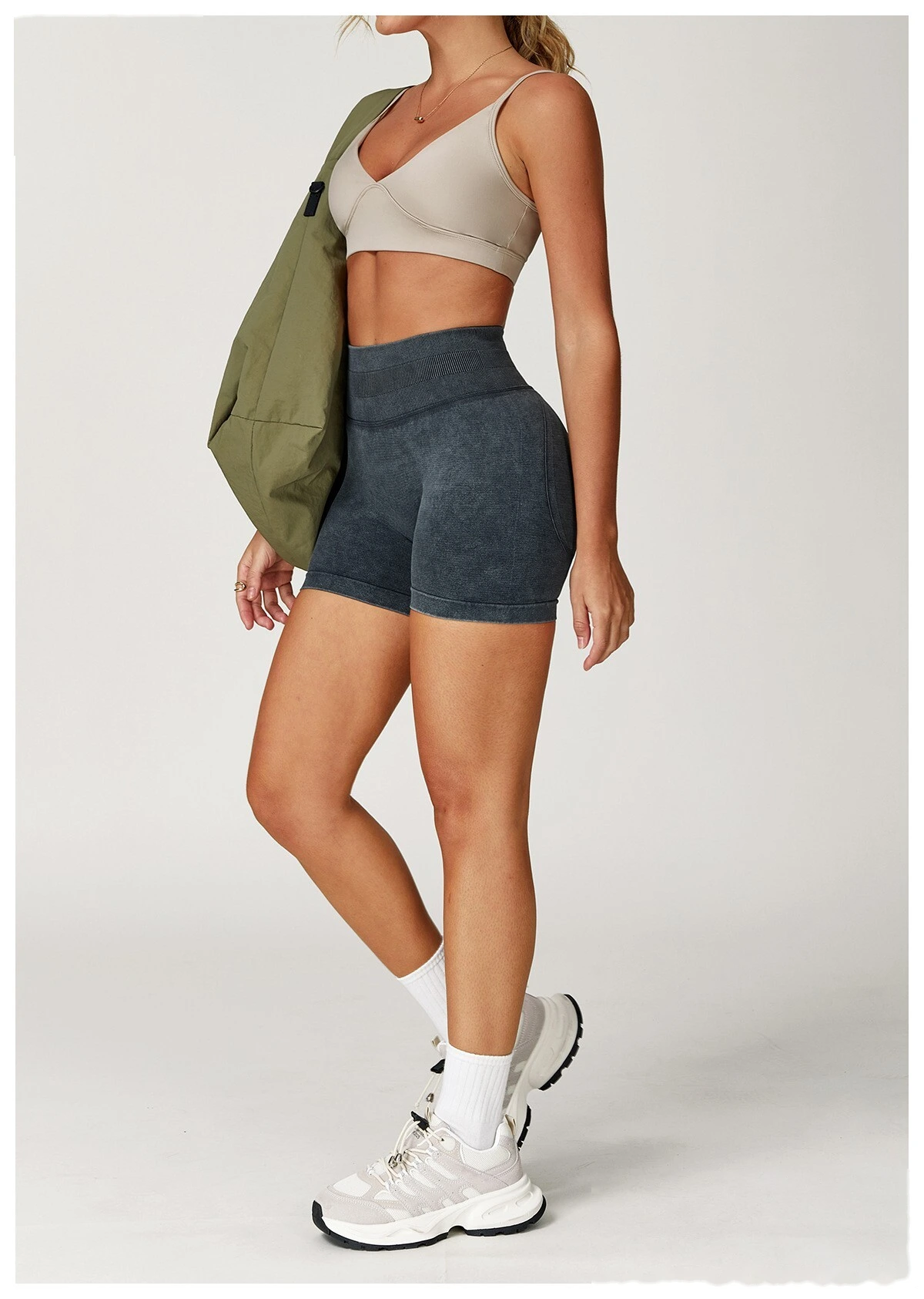 Seamless sand washing yoga shorts high waist hip shorts tight running fitness yoga pants female - allni detail