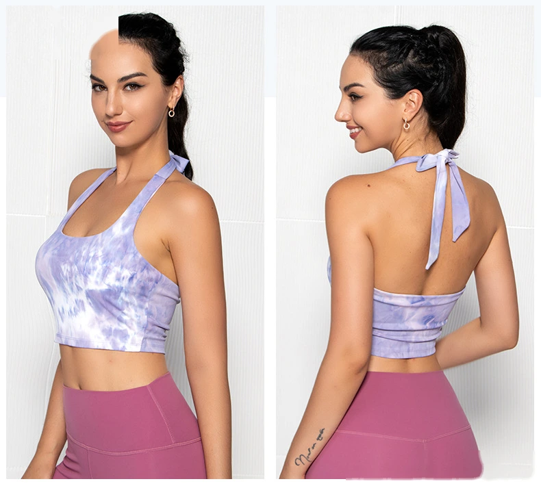 Womens halter sports bras printed sexy backless workout tops detail