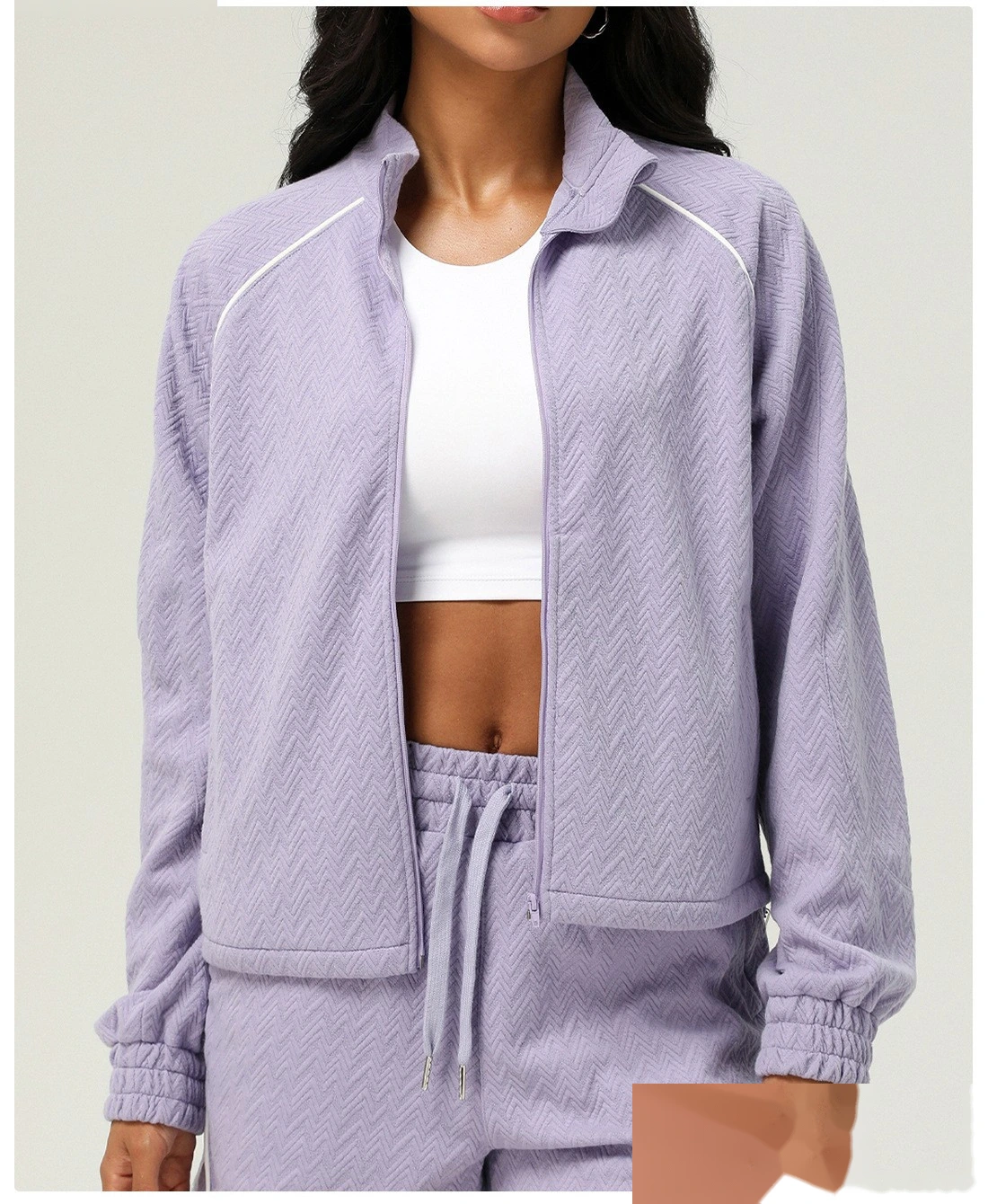 Custom autumn and winter sports and leisure collar jacket women's sweater outdoor fitness coat zipper coat detail