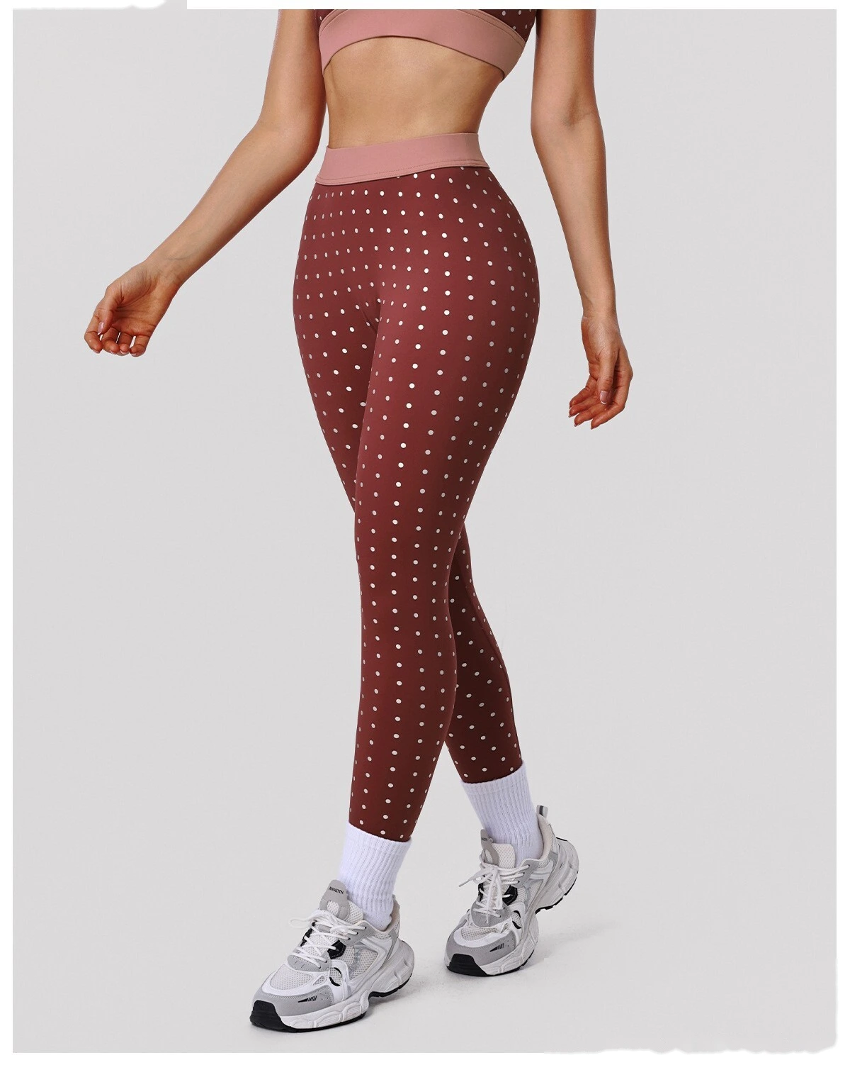 Bulk Custom Polka Dot Print Yoga Tights - High-Stretch Nude Feel 7/8 Leggings for Gym Outdoor Running Fitness detail