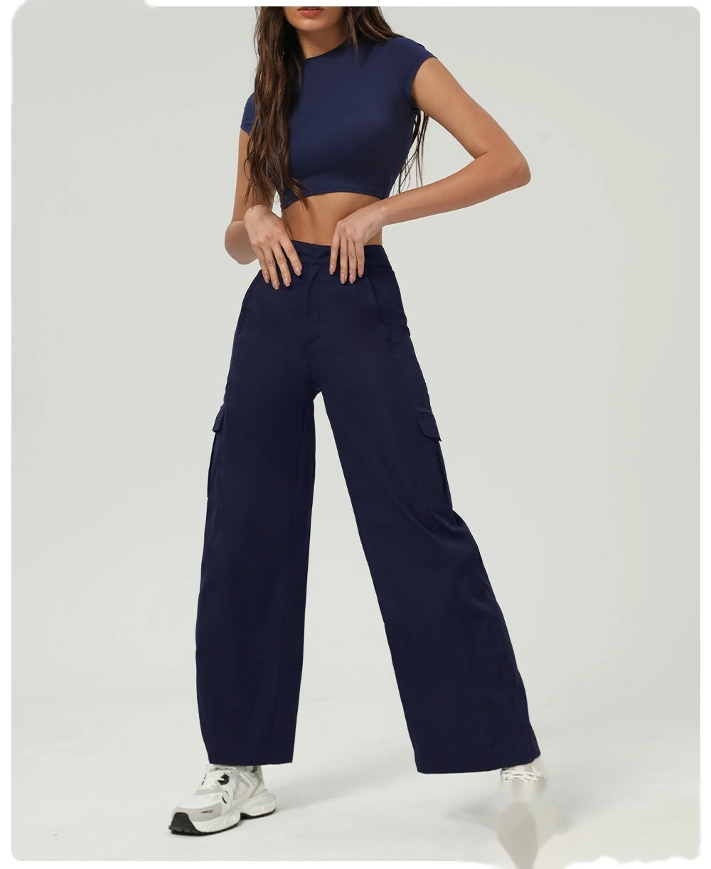American loose sports pants pocket straight casual pants wearing wild sports dance overalls female detail
