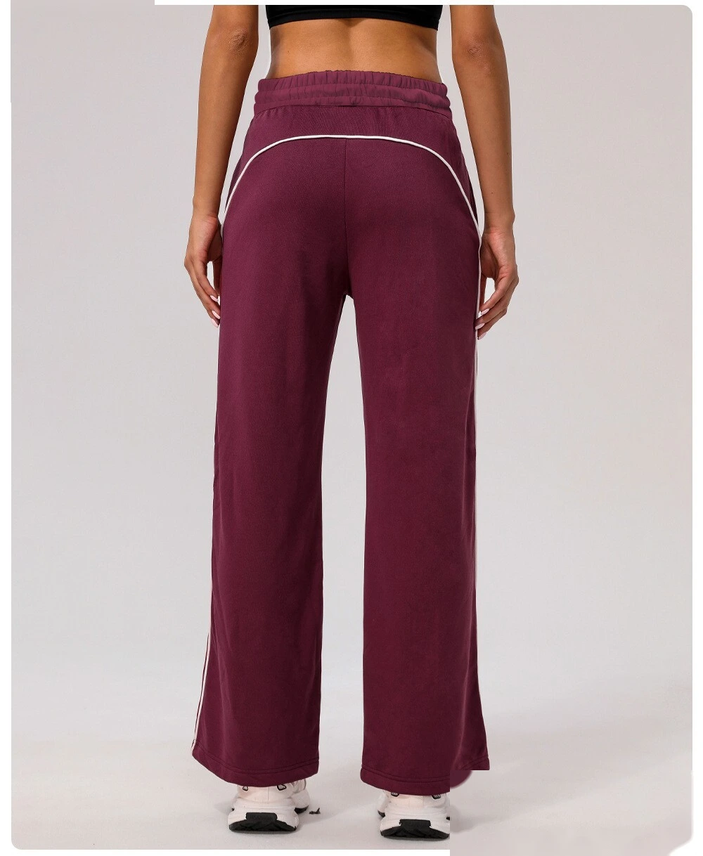 Custom leisure sports pants contrast American loose straight pants women's pocket yoga hip fitness wide-leg pants detail