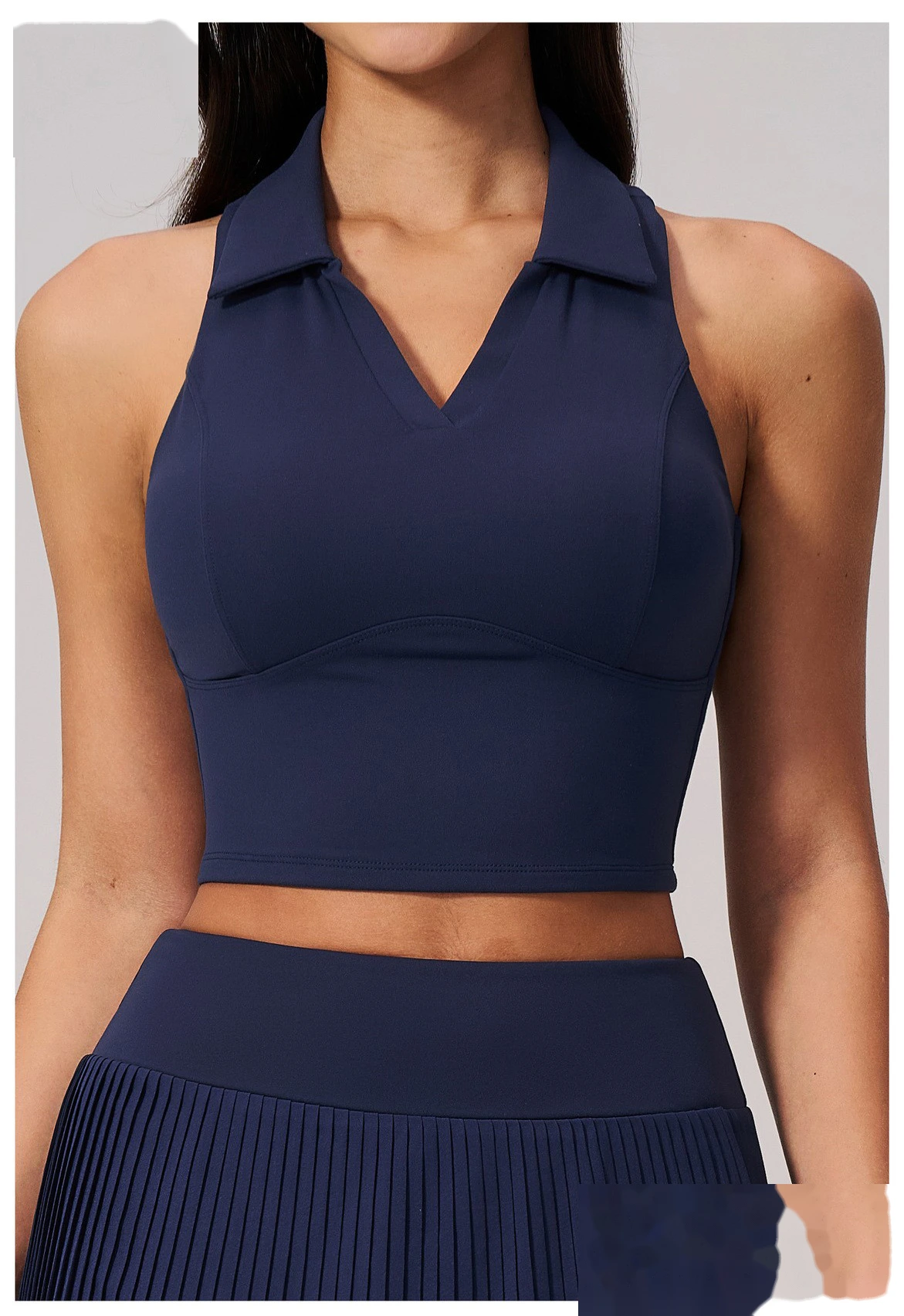 Custom Logo Two Piece Tennis Tracksuit, Cropped Sleeveless Polo Shirt, Moisture Wicking Sportswear for Daily Exercise detail