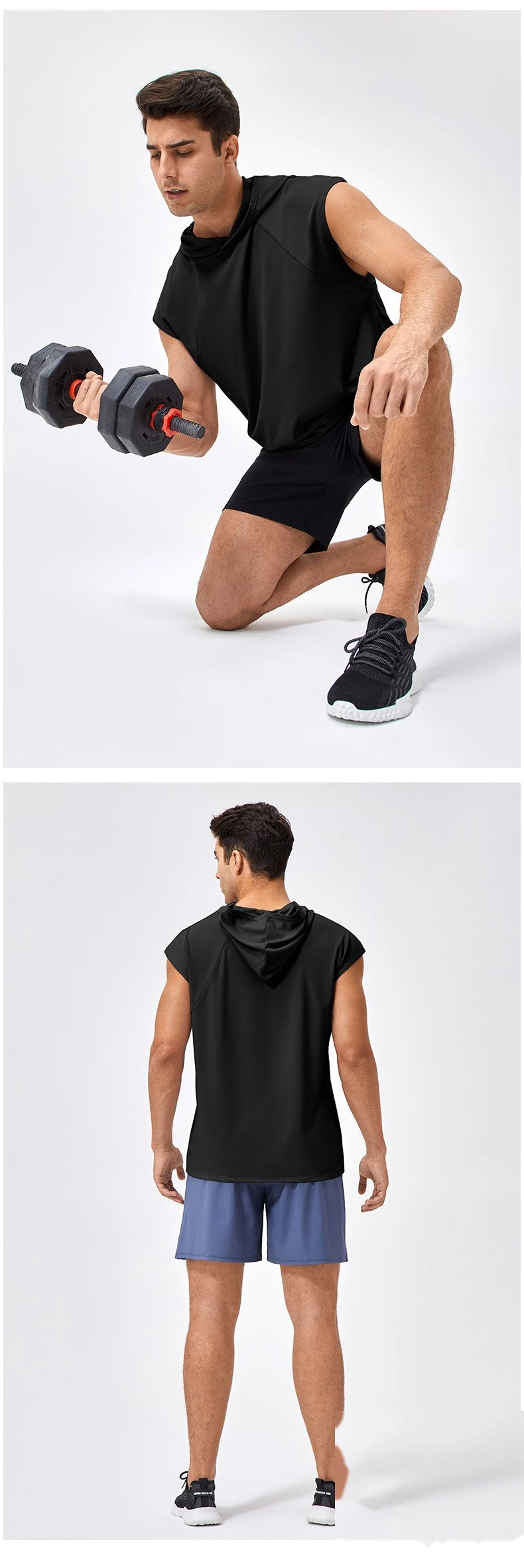 Customized men's loose quick-drying basketball running jacket hooded fitness vest detail
