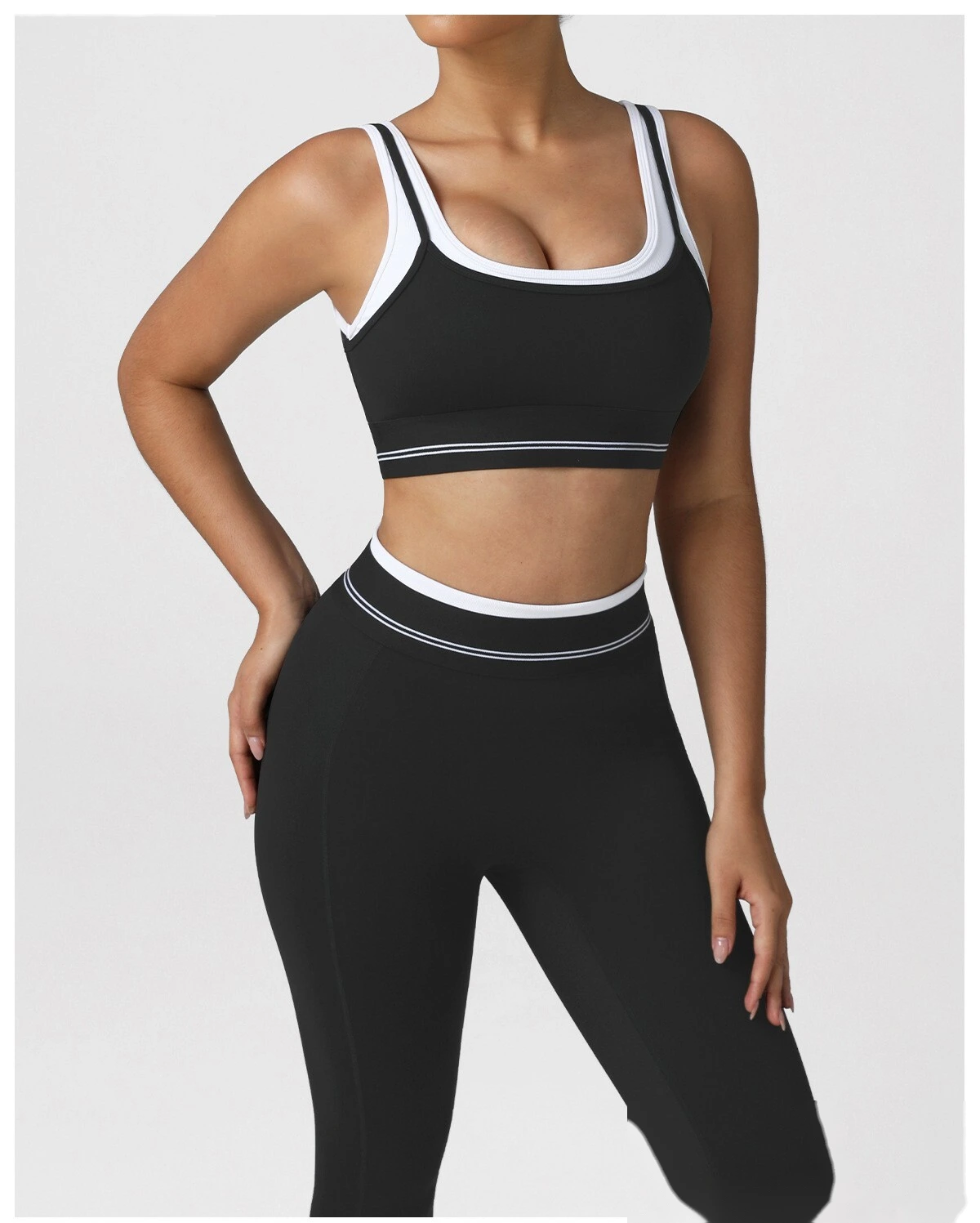 Women's High-Elastic Padded Sports Bra - Customizable 2-in-1 Color Block Yoga Bra, Fitness Workout Tank Top detail