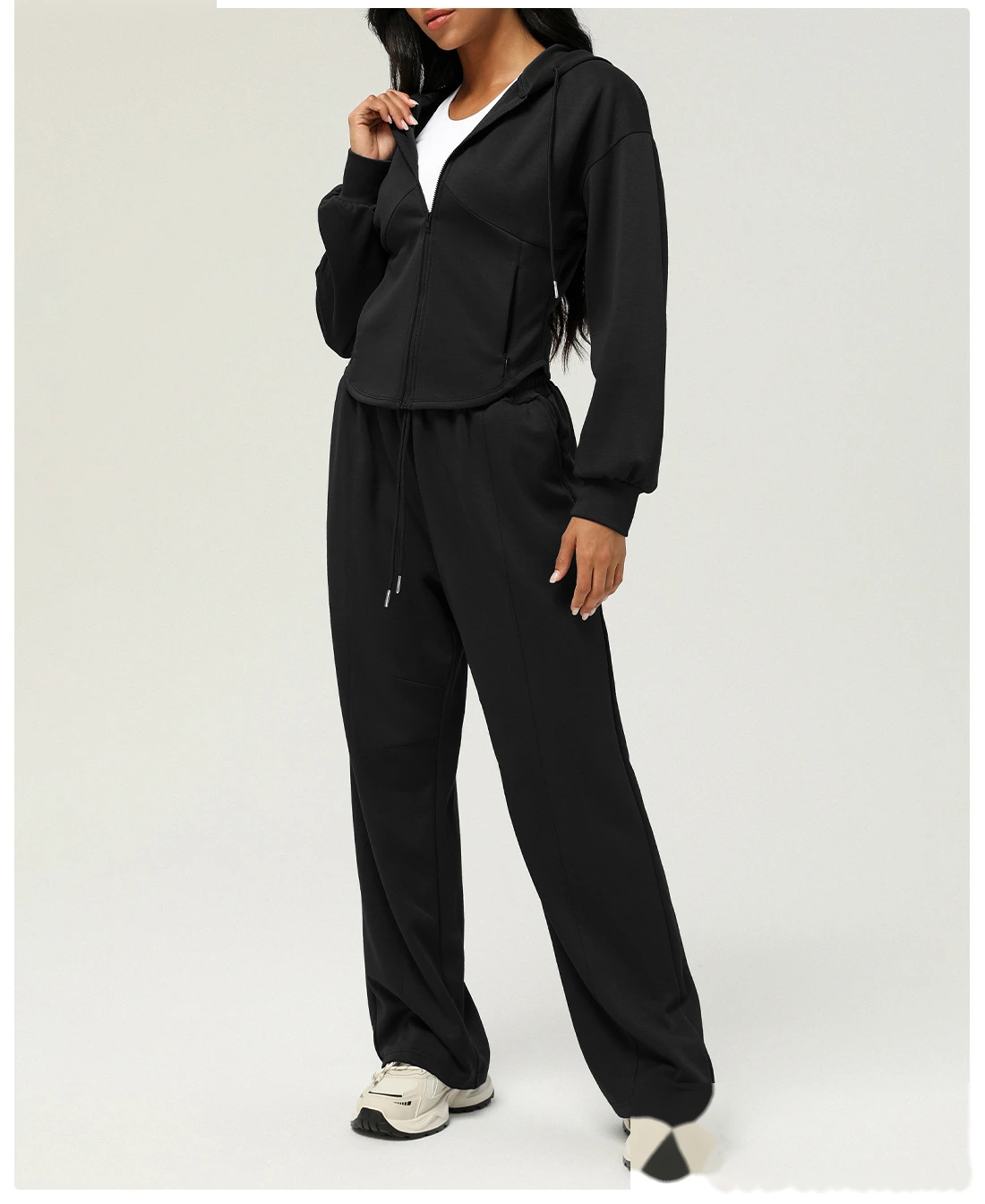 Custom sportswear autumn and winter two-piece loose sweater hooded coat outdoor running fitness suit detail