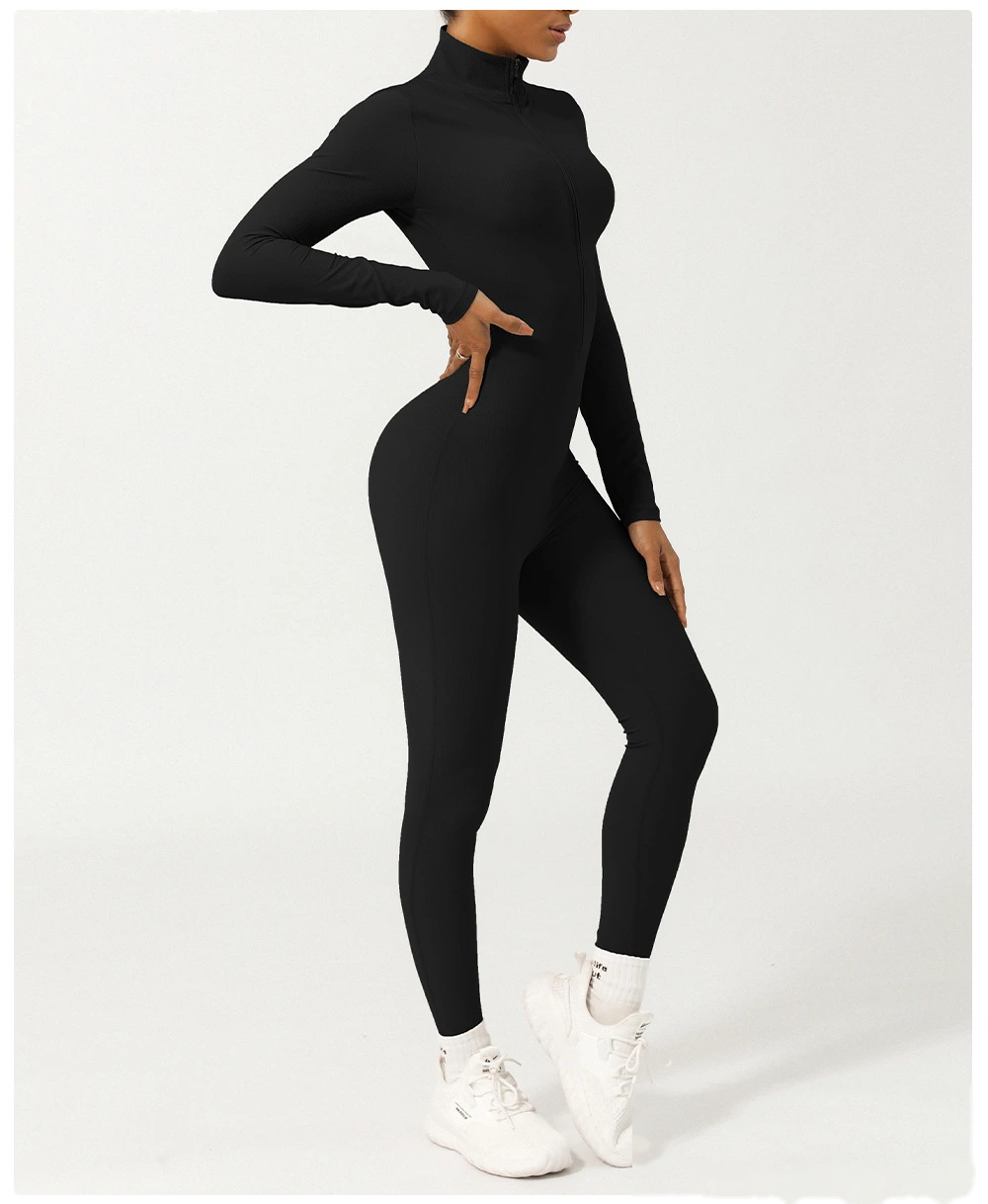 Customized zipper thread long sleeve yoga jumpsuit fitness exercise jumpsuit yoga clothes detail