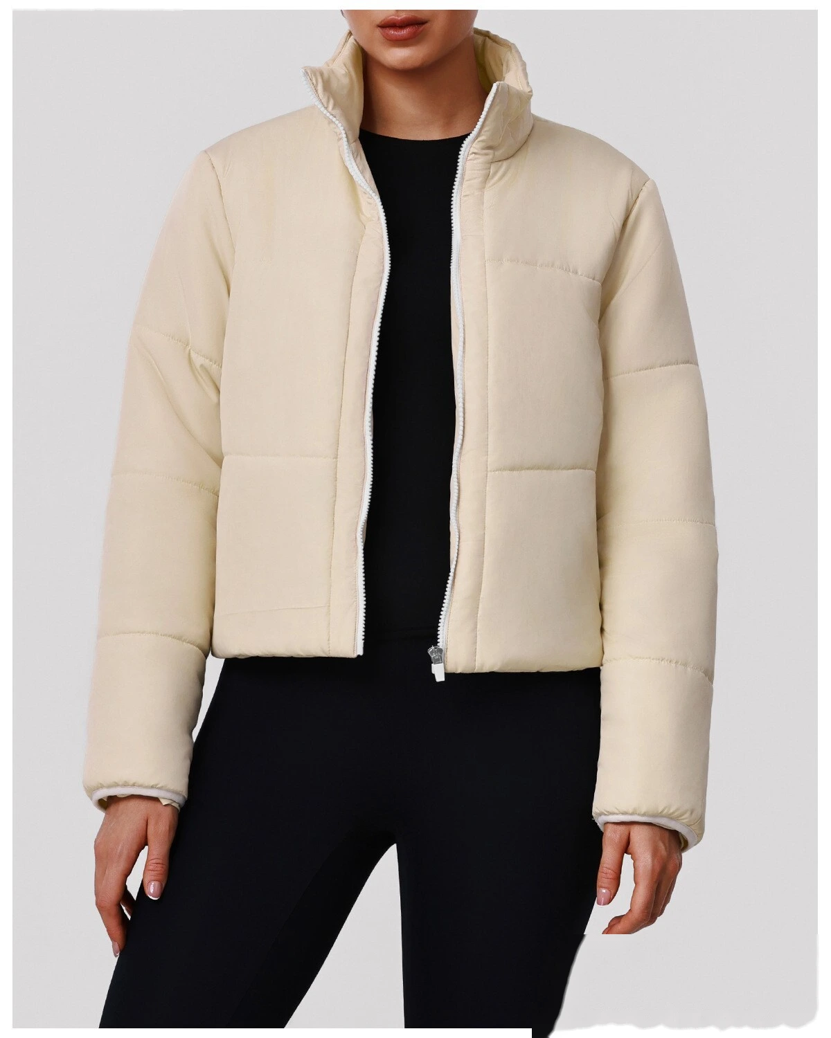 Women's Customizable Slim-Fit Winter Cotton Jacket - Thick Windproof Outdoor Sports Coat with Zipper for Running detail
