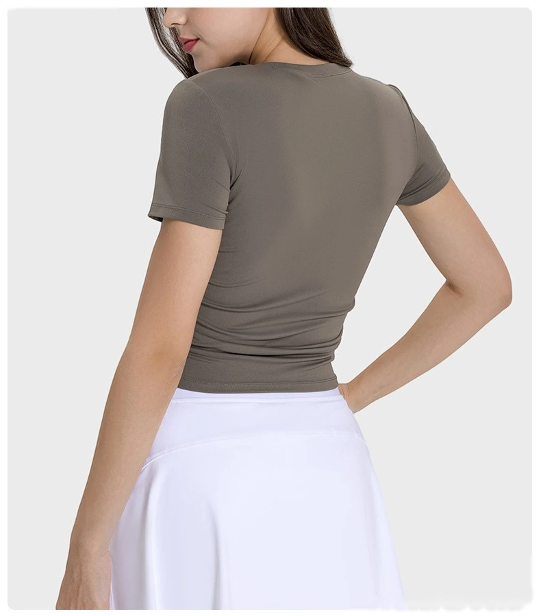 Customized folding movement short-sleeved slim slimming short yoga top woman detail