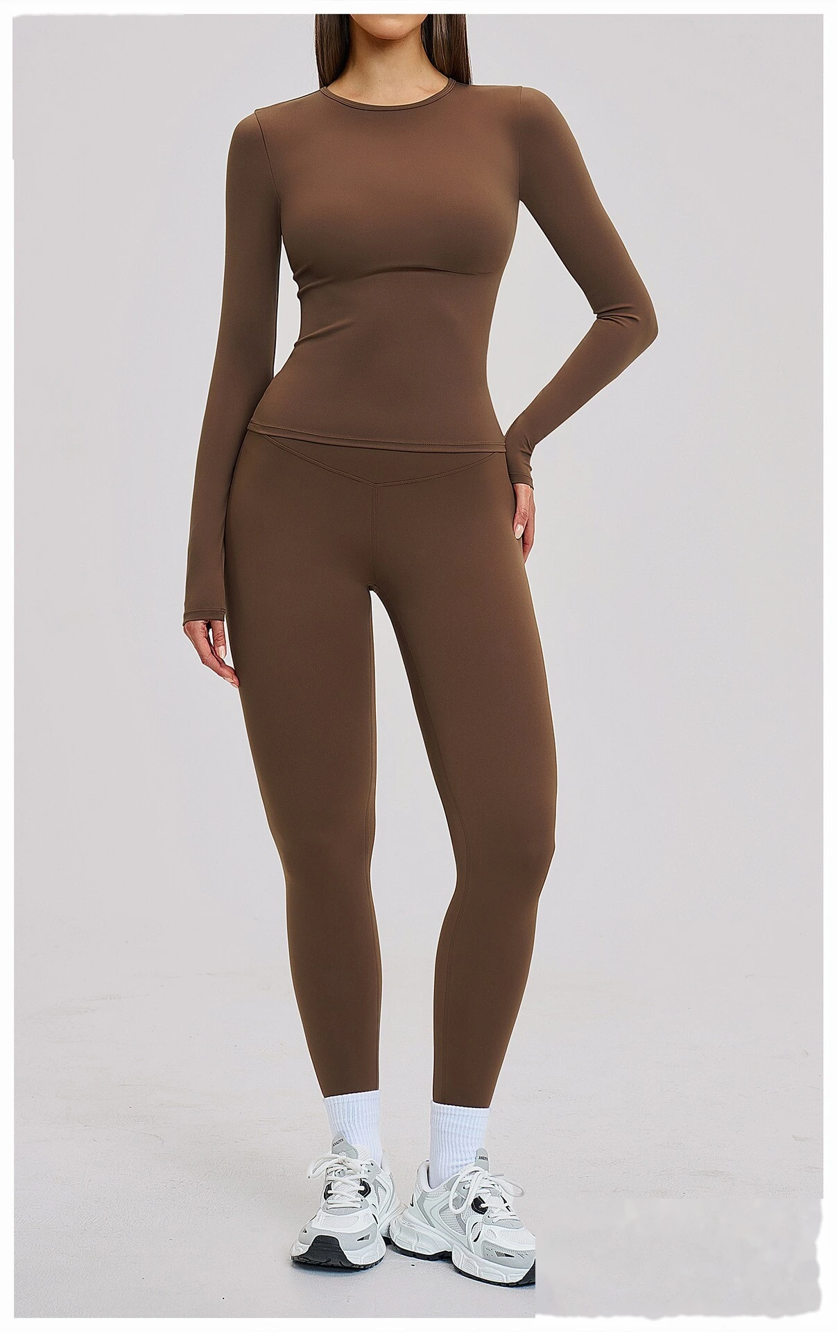 Custom Women's Yoga Set - High Stretch Tight Long Sleeve Top & Leggings for Outdoor Running Fitness detail