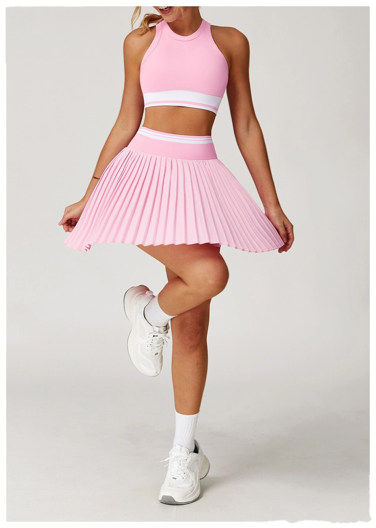 Customized contrast pleated skirt high waist A-shaped fitness skirt anti-exposure tennis skirt detail