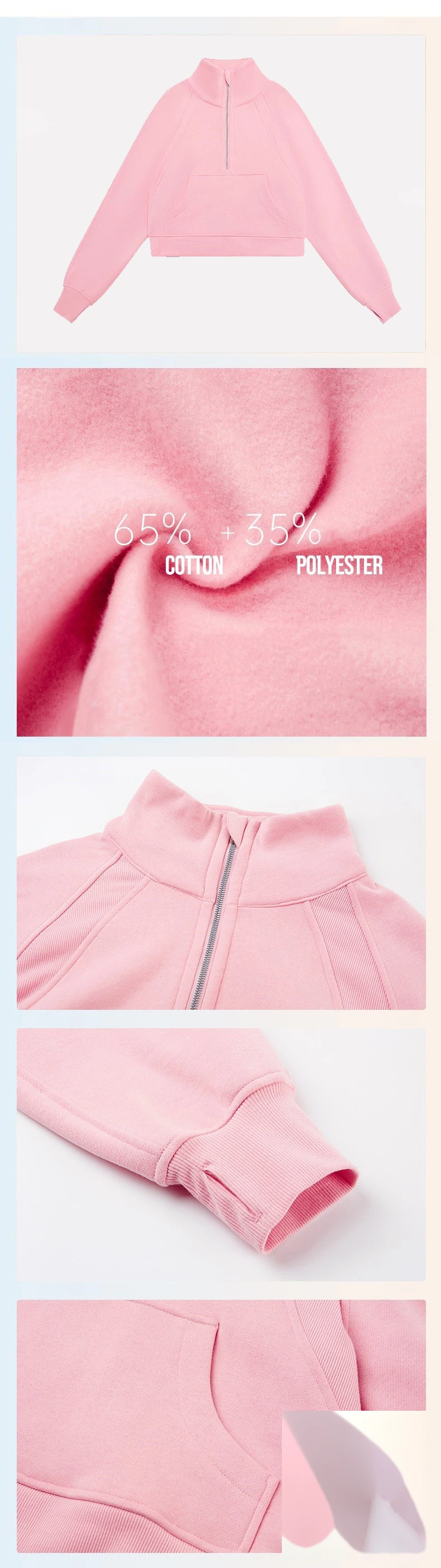 Women long sleeve half zip stand collar autumn fleece running sweatshirts detail