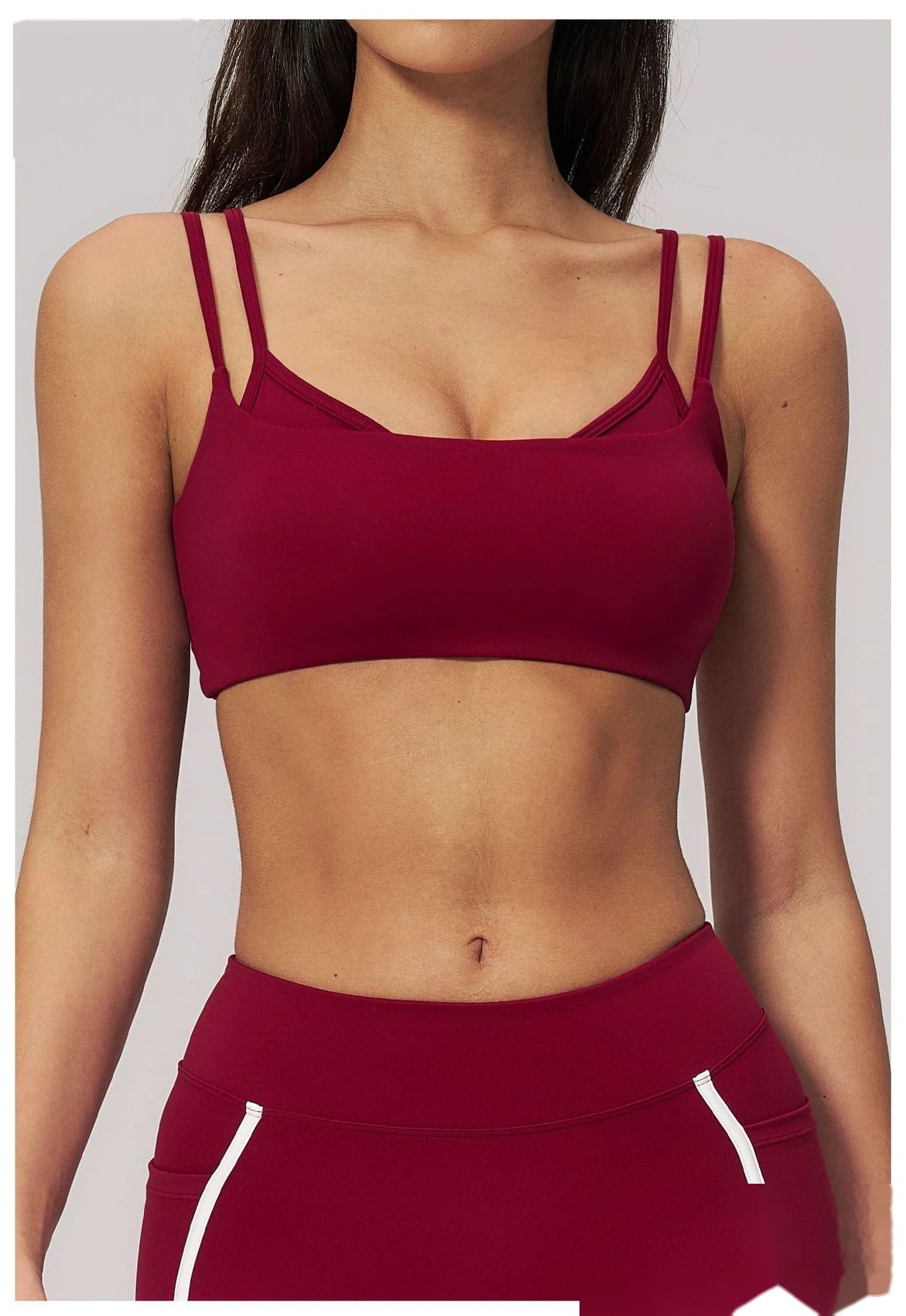 Women’s Naked Feeling Yoga Sports Bra Double Thin Strap Beauty Back Fitness Tank Top with Chest Pad detail
