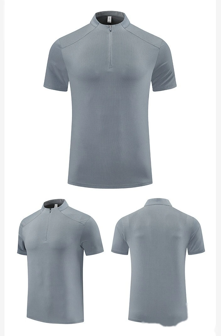 Collar zipper fitness clothes loose leisure running training exercise short sleeve quick-drying T-shirt male detail