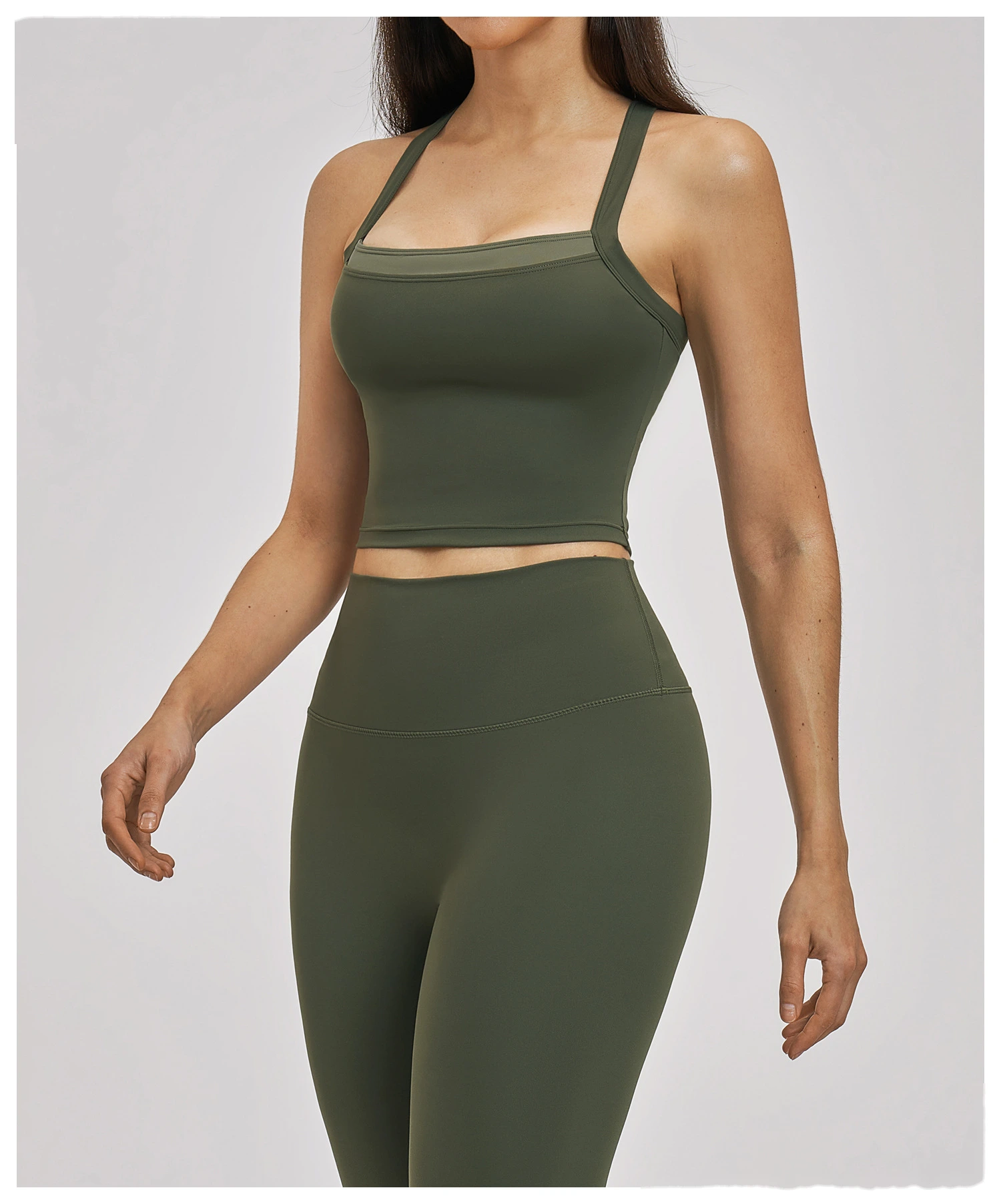 Women’s Fake Two-Piece Yoga Tank Top Set Crisscross Beauty Back Color Block Sports Shorts Active Wear detail