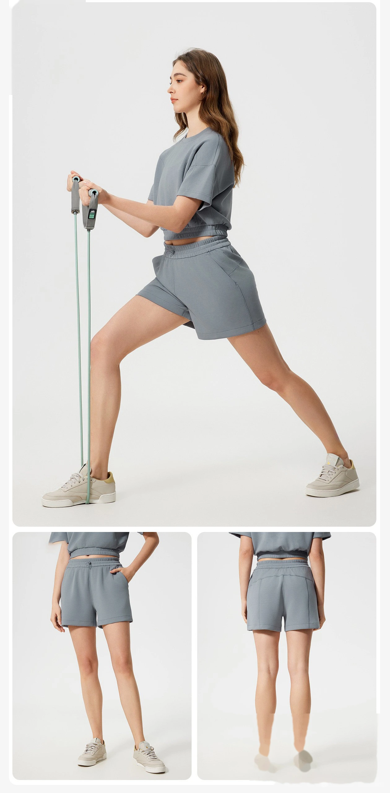 Customized high waist loose running shorts female air layer fitness yoga pants detail