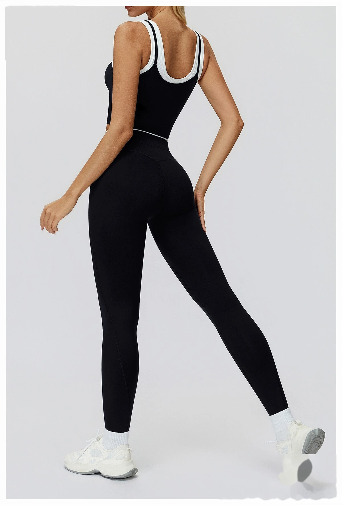 Customizable EU-US Athletic Leggings | Women's Ribbed High-Waist Contrast Tights, Yoga & Running detail