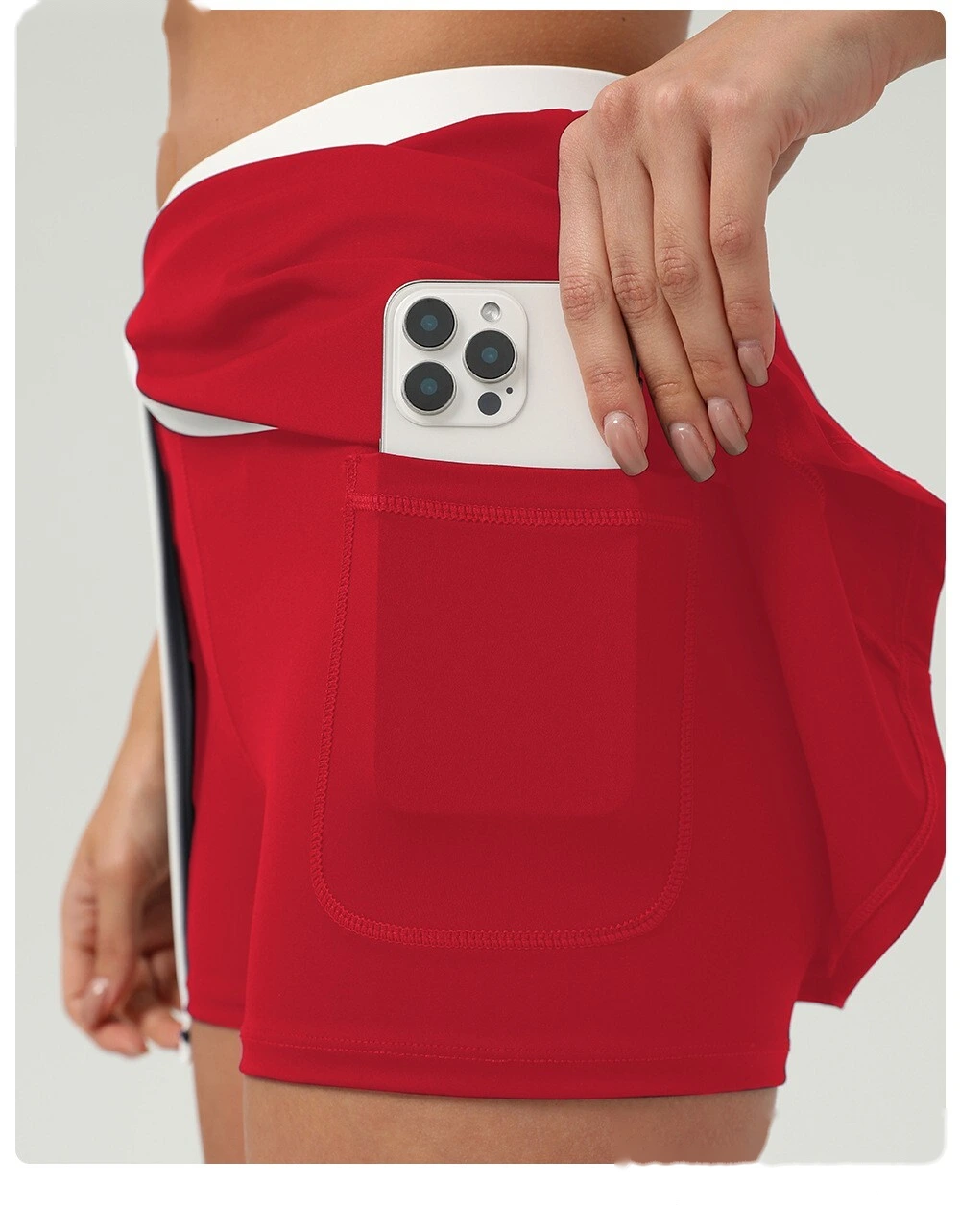 Contrast-color quick-drying tennis skirt, outdoor sports, slit opening and light exposure prevention detail