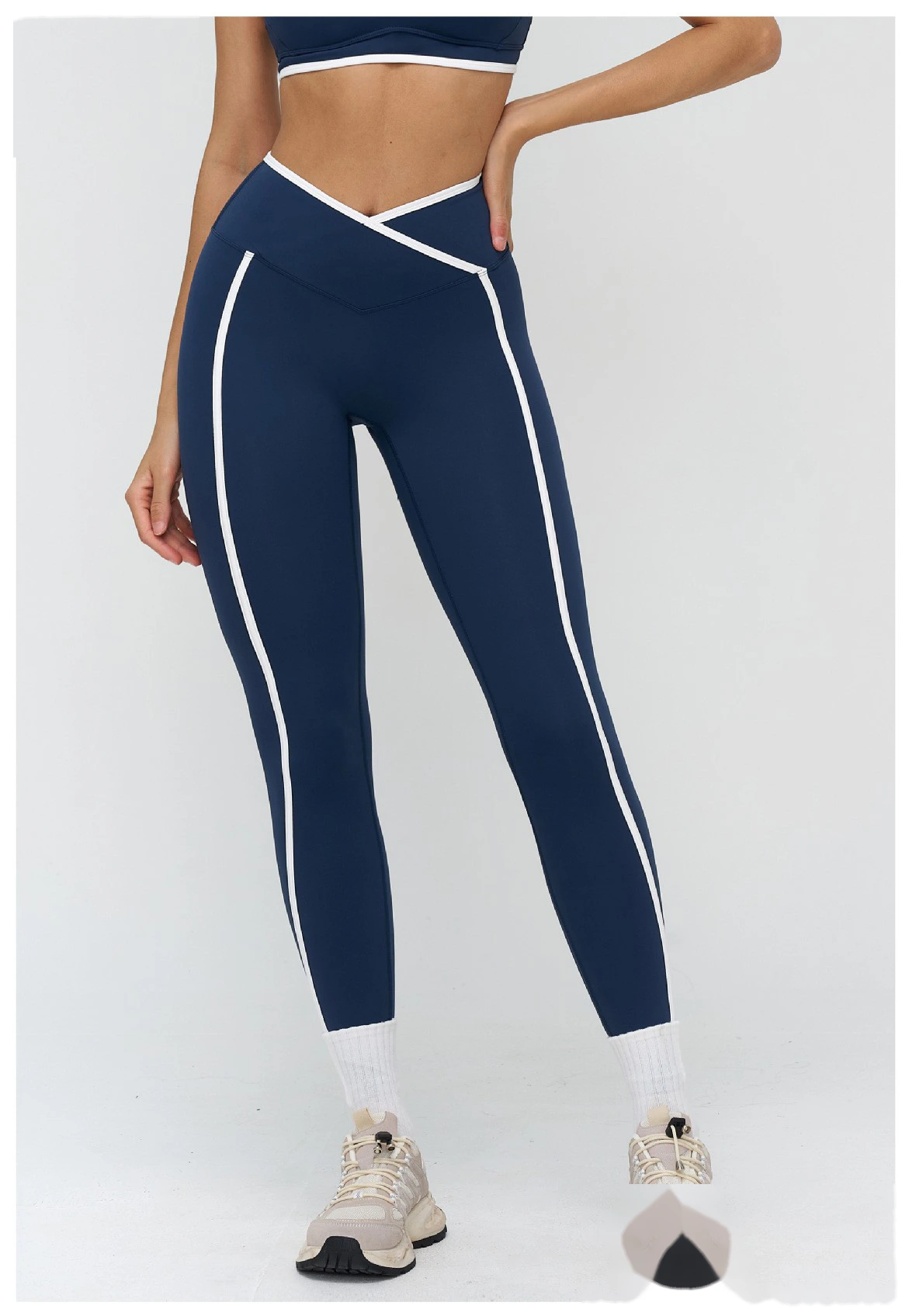 Custom Cross Waist Yoga Pants - Women's Buttery Soft Color Block Tight Running Fitness Leggings detail