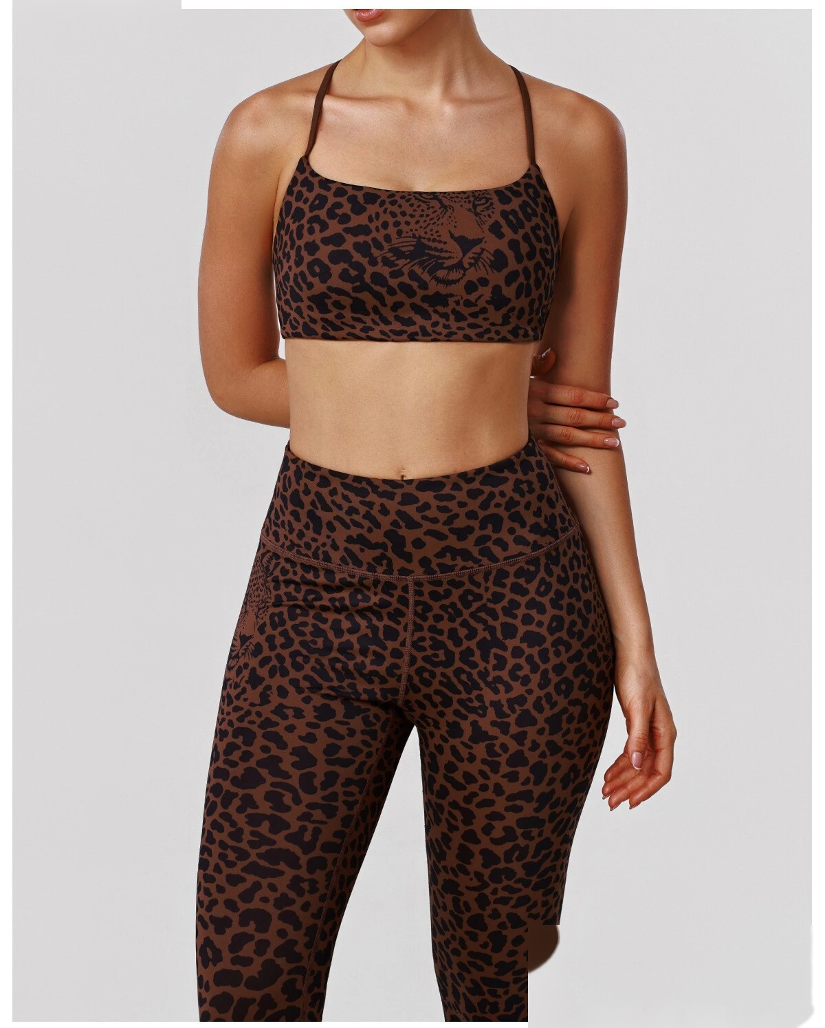 Bulk Custom Leopard Activewear Set - High-Waisted Tummy Control Yoga Pants & Workout Top detail