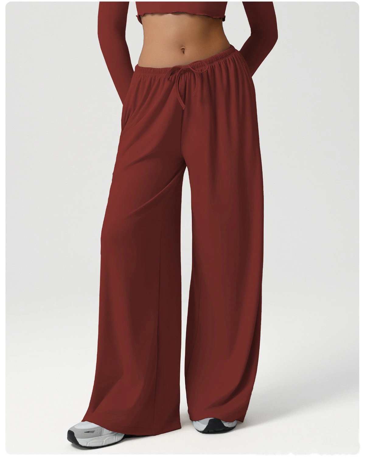 Custom wide-leg women's sweatpants loose low waist fitness pants elastic leisure yoga belt pocket detail