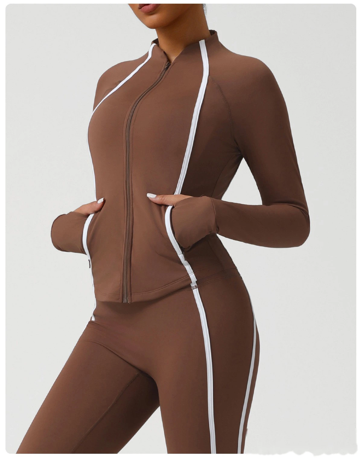 Custom autumn and winter sports yoga clothing jacket zipper cardigan jacket high elastic training fitness jacket detail