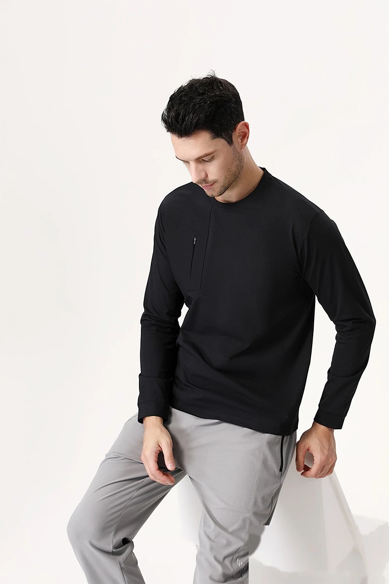 Customized men's long sleeve leisure sports fitness pocket T-shirt detail