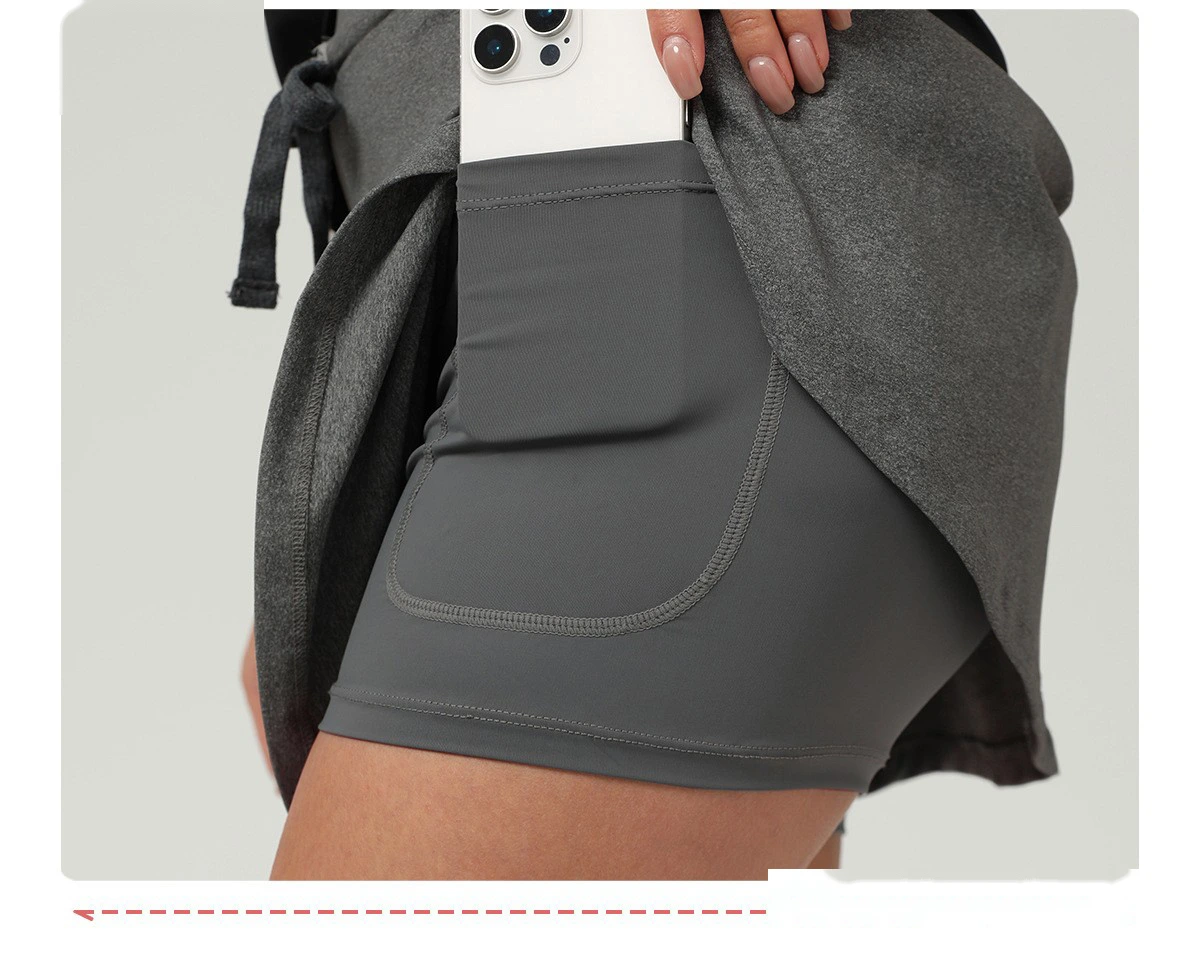 Custom Yoga Tennis Sports Set - Women's Slim Short Sleeve Top & Anti-See-Through Skort Casual Activewear detail