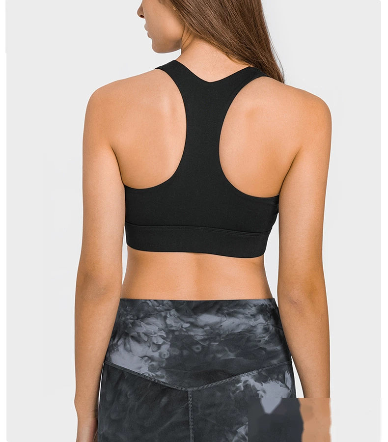 Women racerback sports bra workout fitness front zip yoga gym top detail
