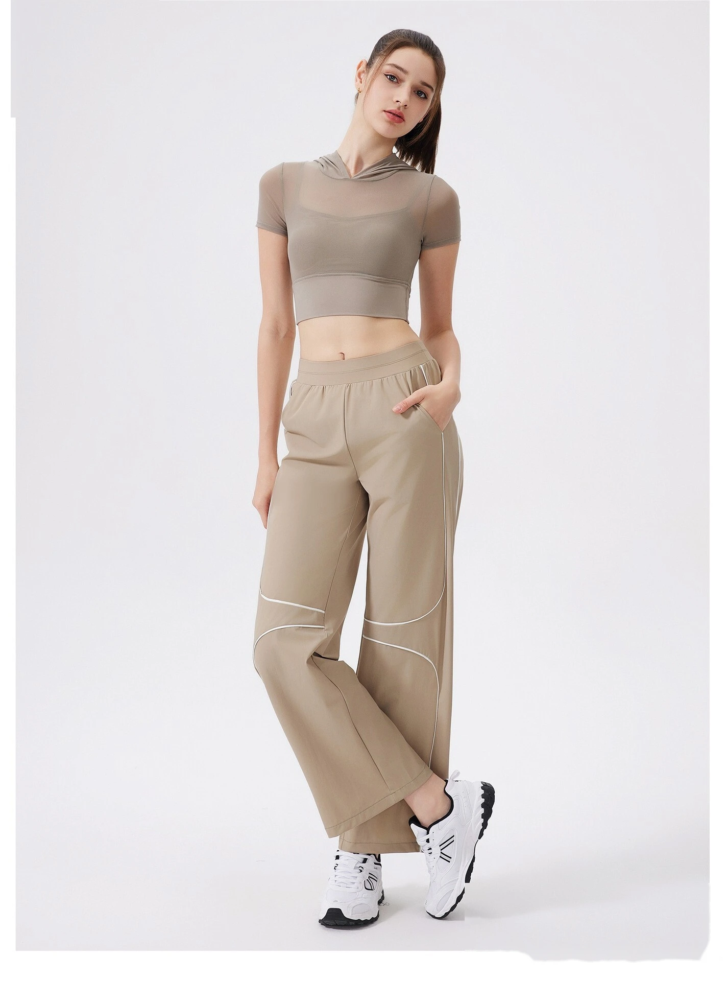Quick-drying exercise cool pants women running loose yoga high waist fitness pants outdoor detail