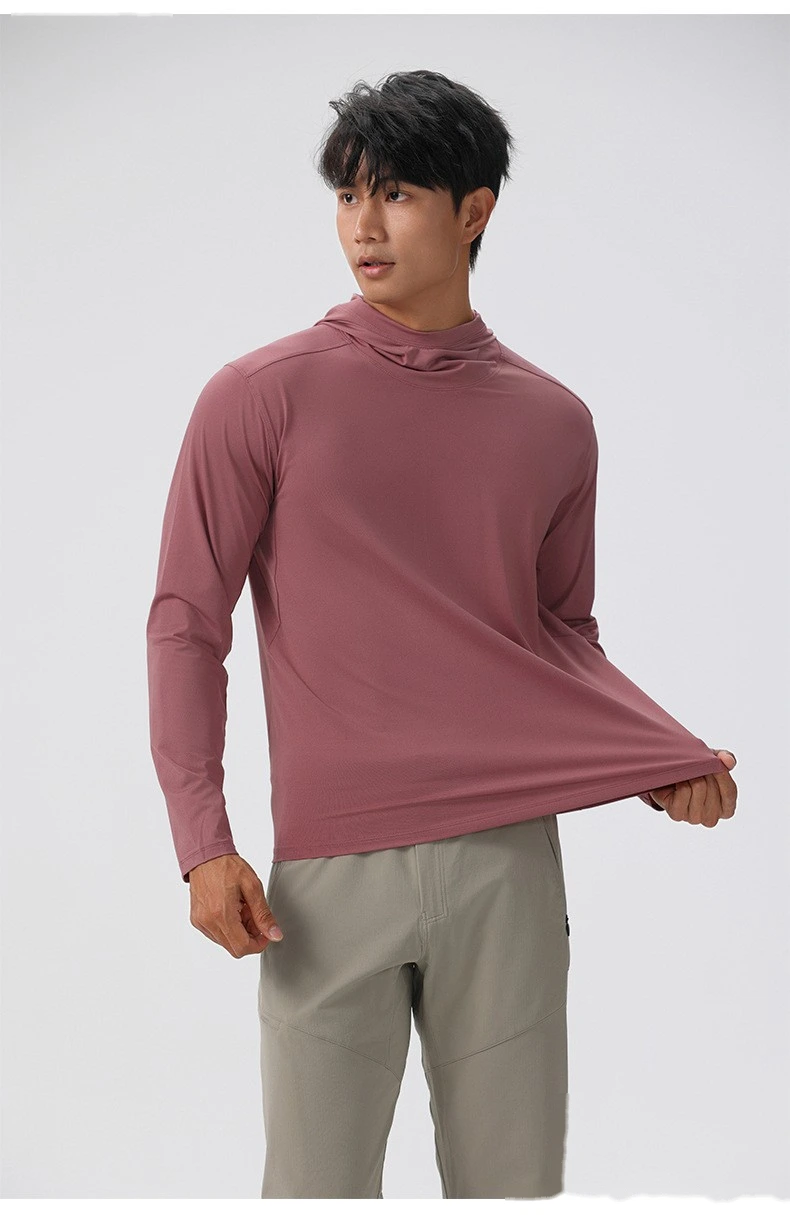 Customized men's fitness suit long sleeve hooded pullover loose muscle dog sports T-shirt elastic training suit detail