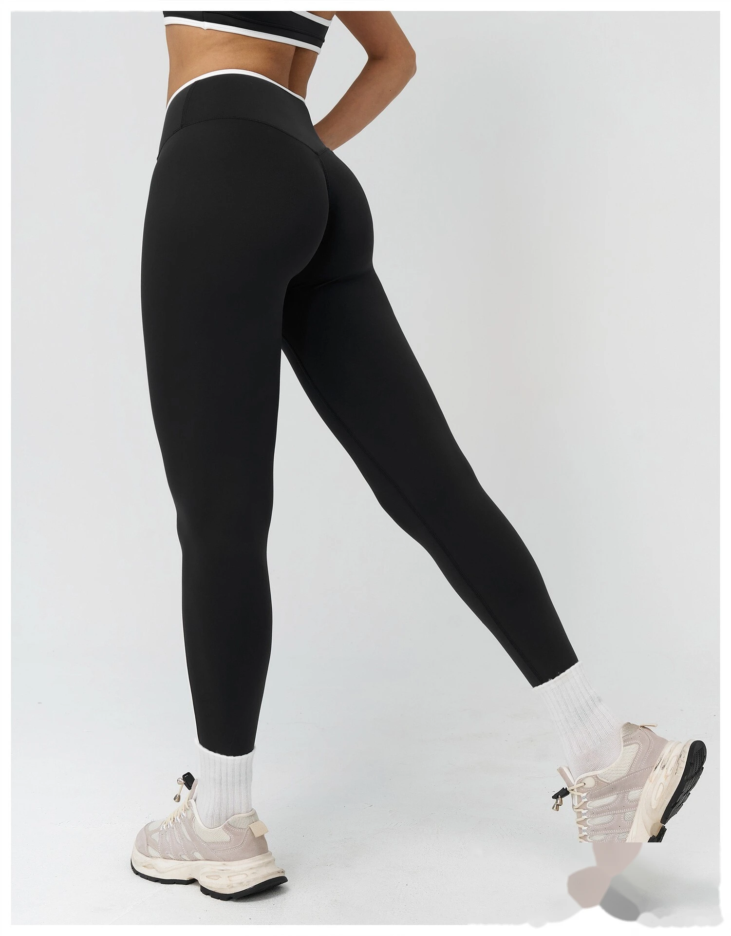 Custom Cross Waist Yoga Pants - Women's Buttery Soft Color Block Tight Running Fitness Leggings detail