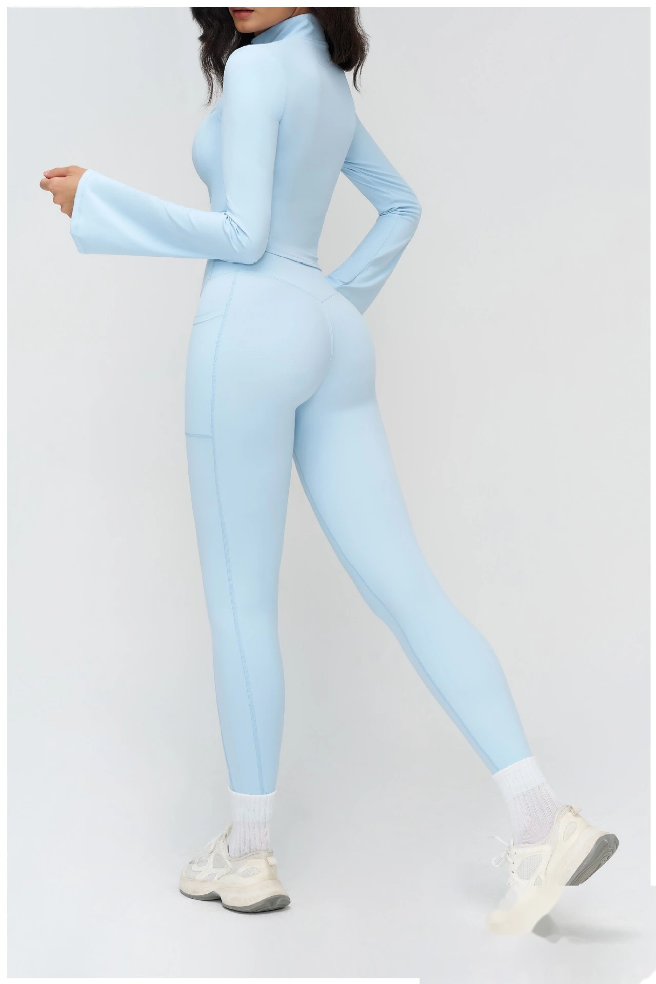 Custom Stand Collar Zip-Up Flare Sleeve Jacket - Outdoor Yoga Running Sports Coat detail