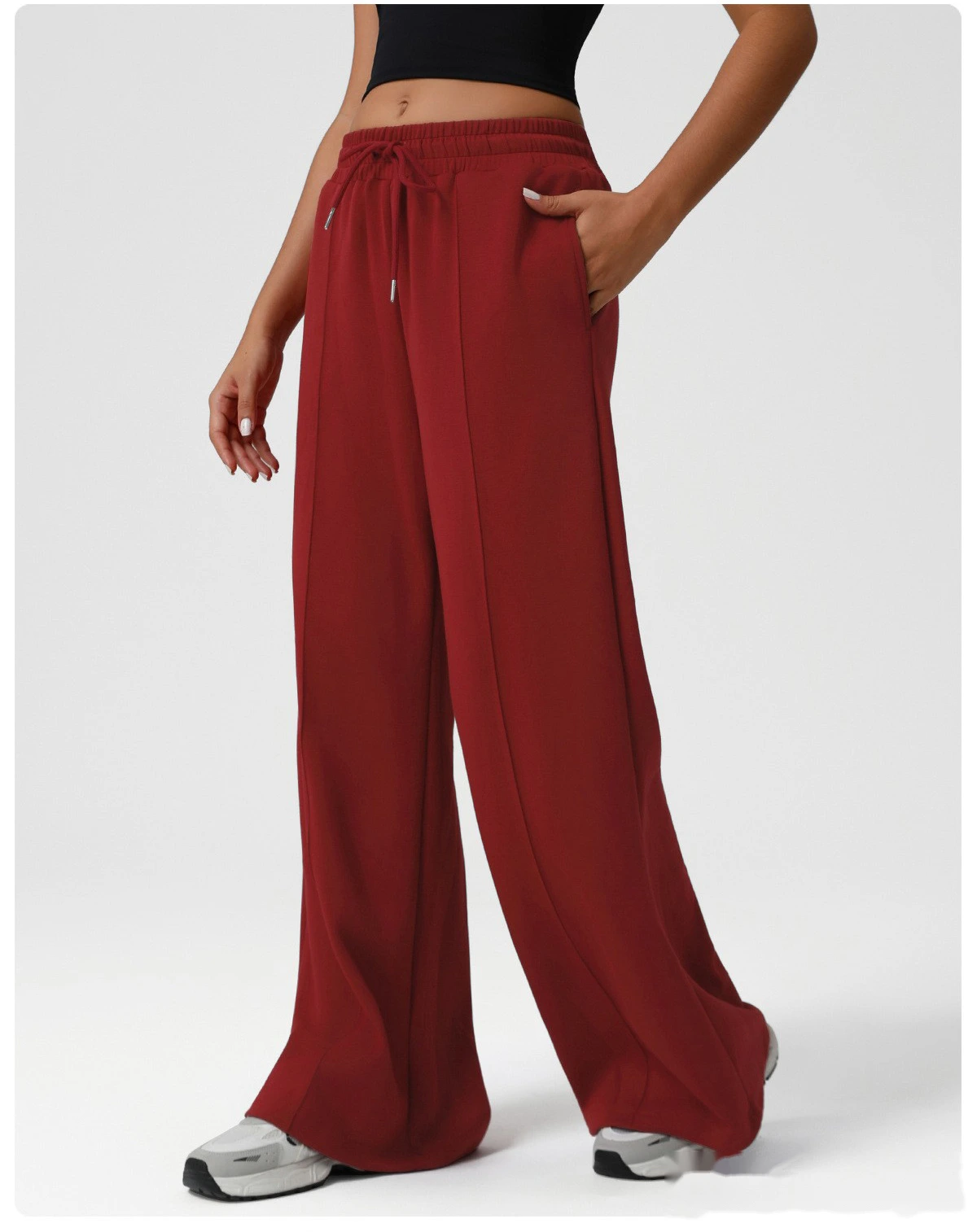 Europe and America new high waist drawstring sports casual pants Yoga wide-leg pants loose casual pants detail