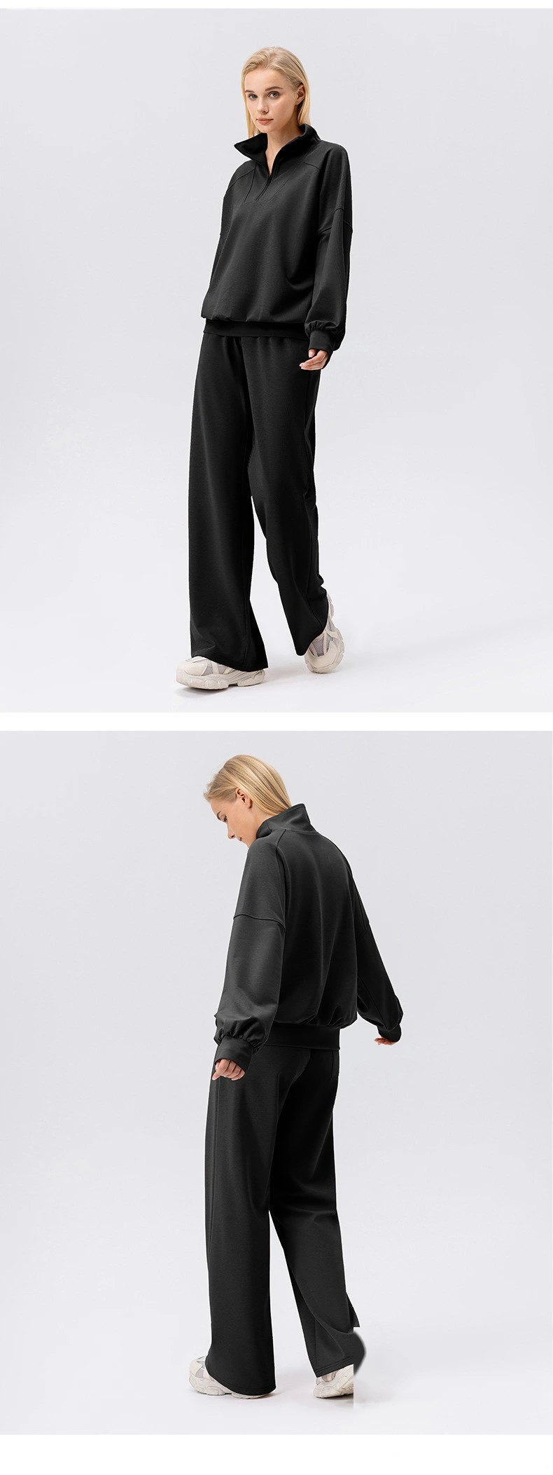 Custom sports sweater women's half zipper fitness long sleeve loose outdoor running sportswear detail