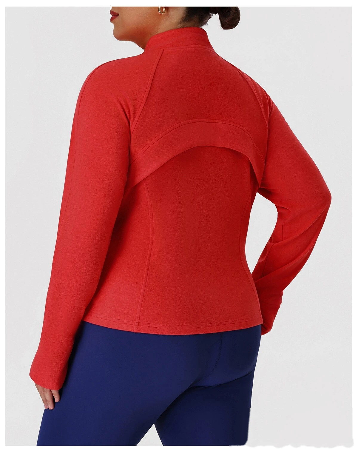 Custom Plus Size Slimming Fleece Sports Jacket for Women - Warm Figure-Hiding Stand Collar Plush Yoga Outerwear detail