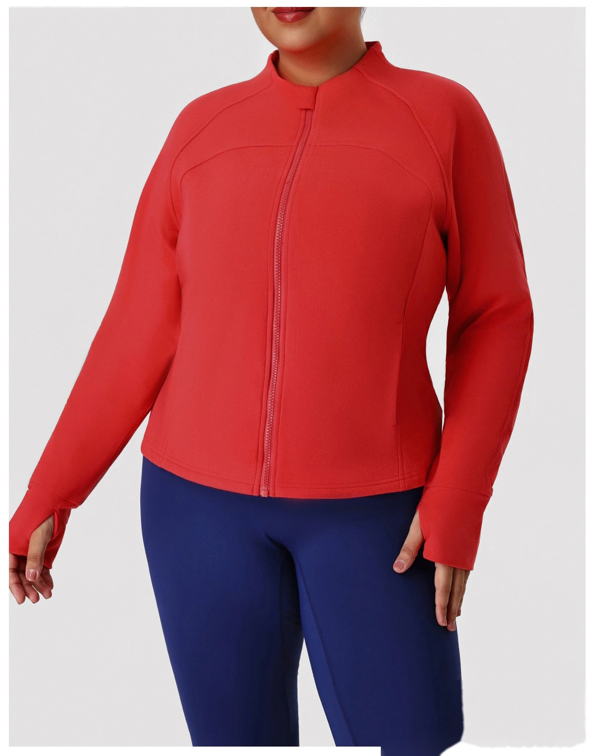Custom Plus Size Slimming Fleece Sports Jacket for Women - Warm Figure-Hiding Stand Collar Plush Yoga Outerwear detail