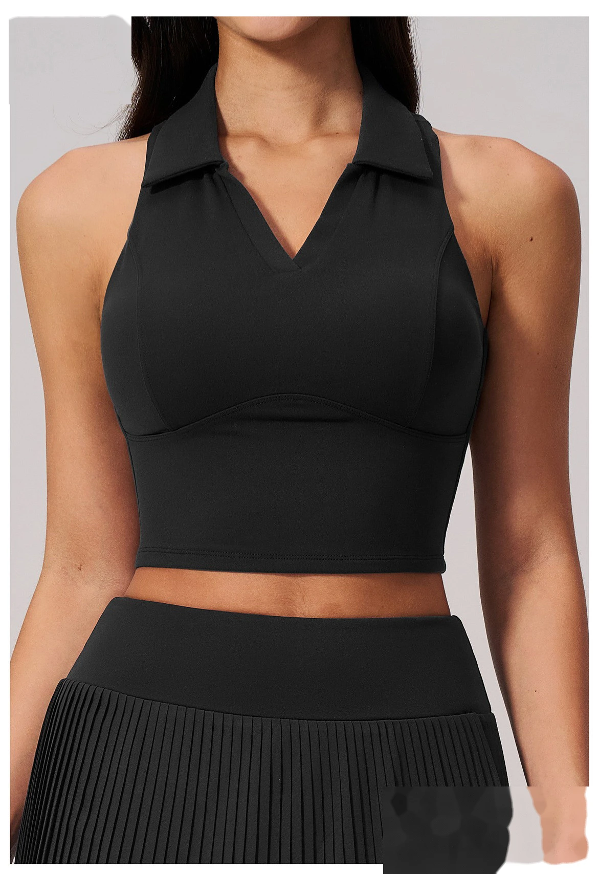 Custom Logo Two Piece Tennis Tracksuit, Cropped Sleeveless Polo Shirt, Moisture Wicking Sportswear for Daily Exercise detail