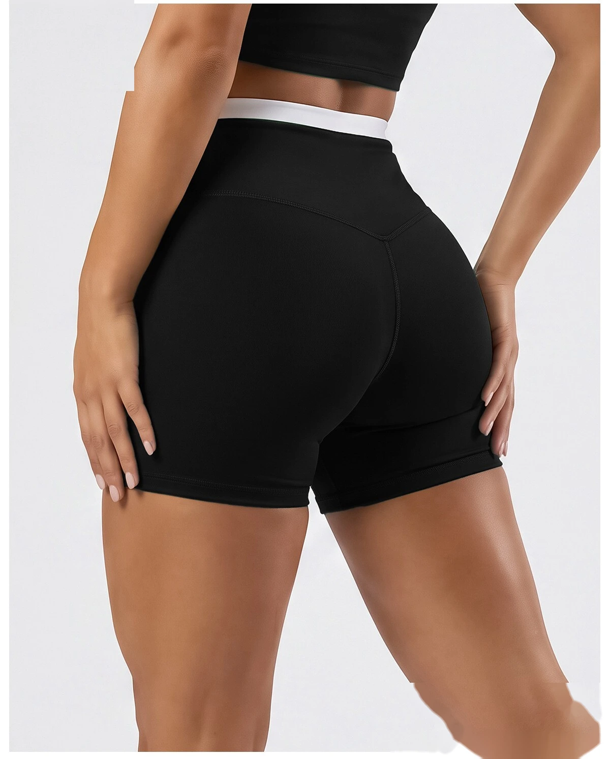 Custom Logo High Waisted Three Quarter Leggings, Stretch Slimming Athletic Shorts for Daily Workout detail