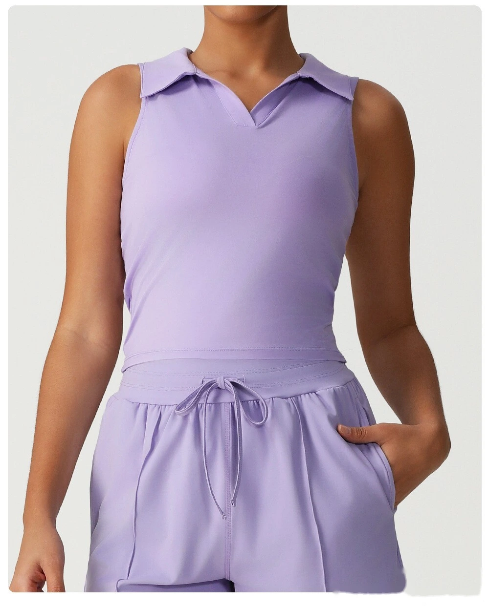 Customized tight-fitting sports quick-drying vest women's running tennis fitness clothes top POLO lapel sweatshirt detail