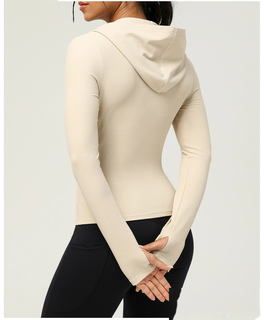 Custom slim hooded sports coat long sleeve autumn and winter yoga coat leisure sports coat women detail