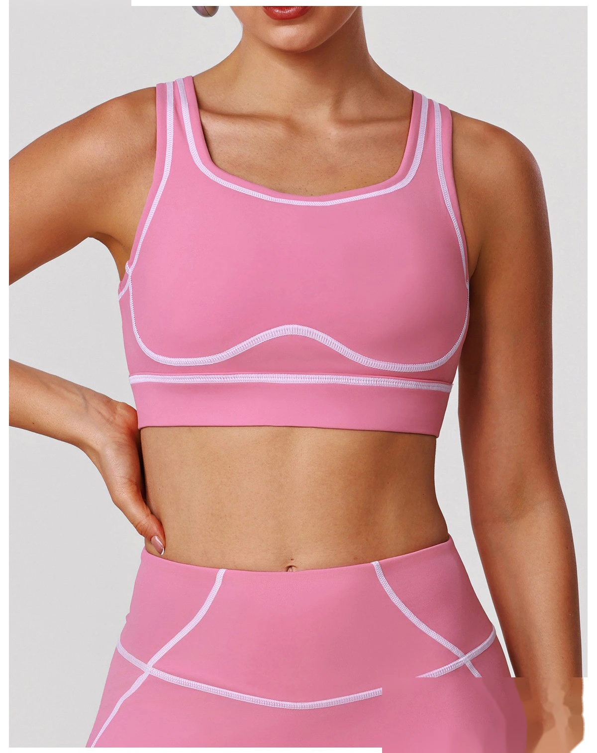 Custom Color Block Yoga Sports Bra - Shockproof Cutout Open Back Padded Workout Tank Top detail