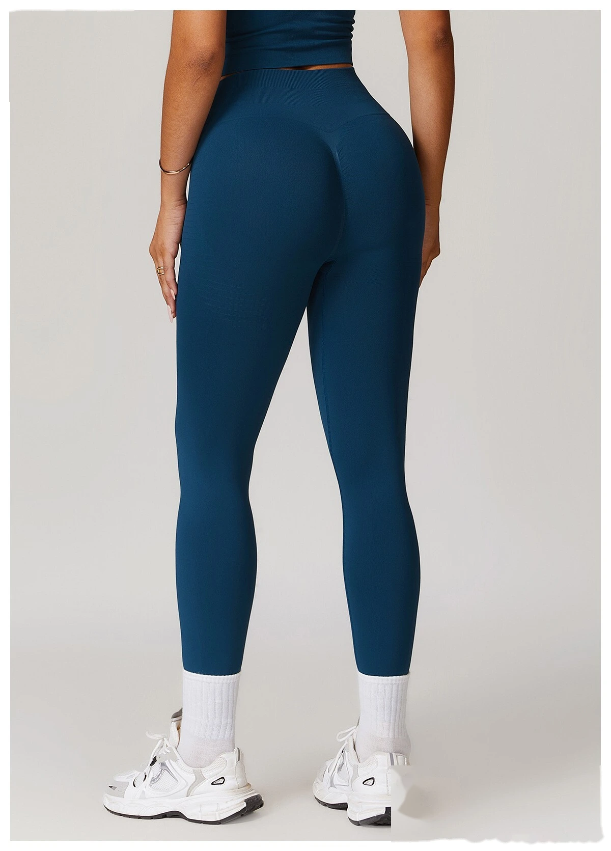 Custom EU/US High-Waisted Yoga Pants - Seamless Butt-Lifting Ribbed Waist Tummy-Control Leggings for Running Gym detail