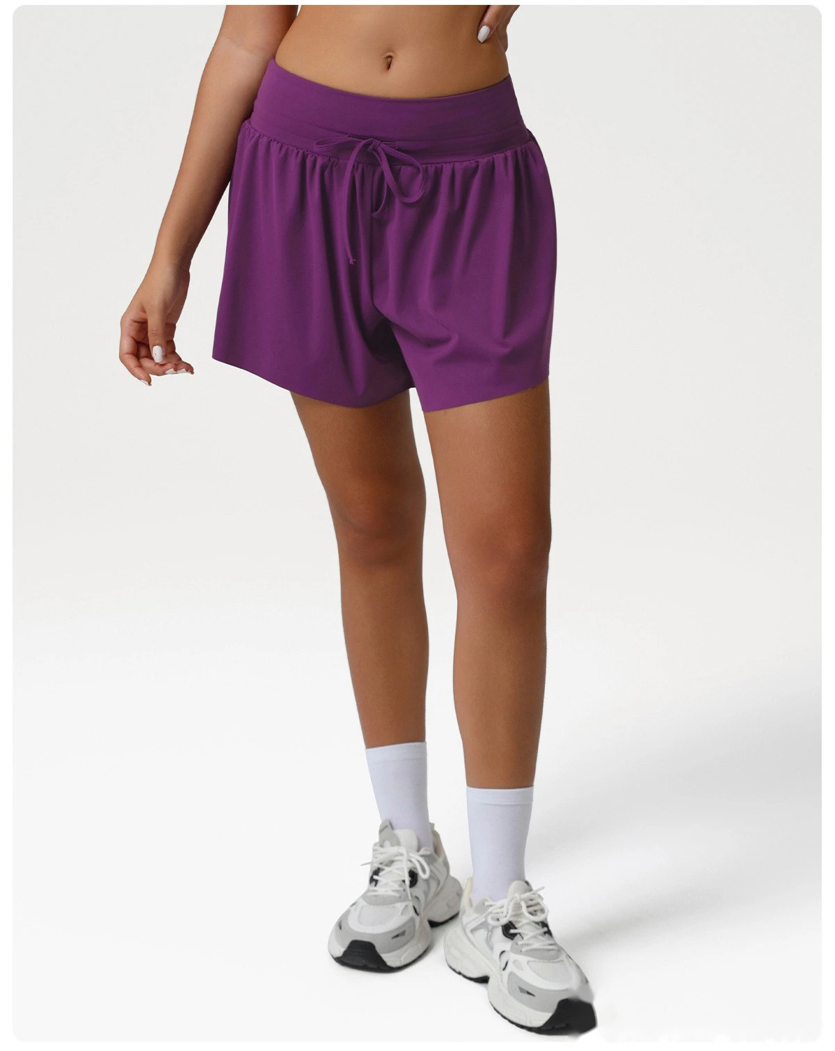 Customized loose nude shorts, high waist and abdomen, leisure yoga pants and anti-exposure fitness shorts - allni detail