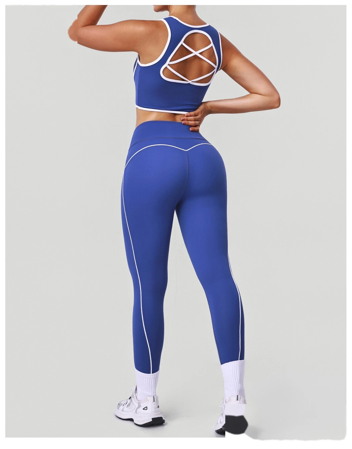 Custom Color Block Nude Feel Yoga Set - Women's High-Waisted High-Stretch Leggings for Gym Running Fitness detail