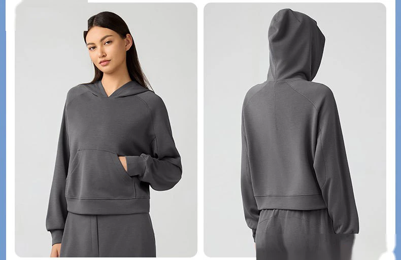 Customized ladies' casual Joker hooded sweater loose and slim fitness yoga clothes top detail
