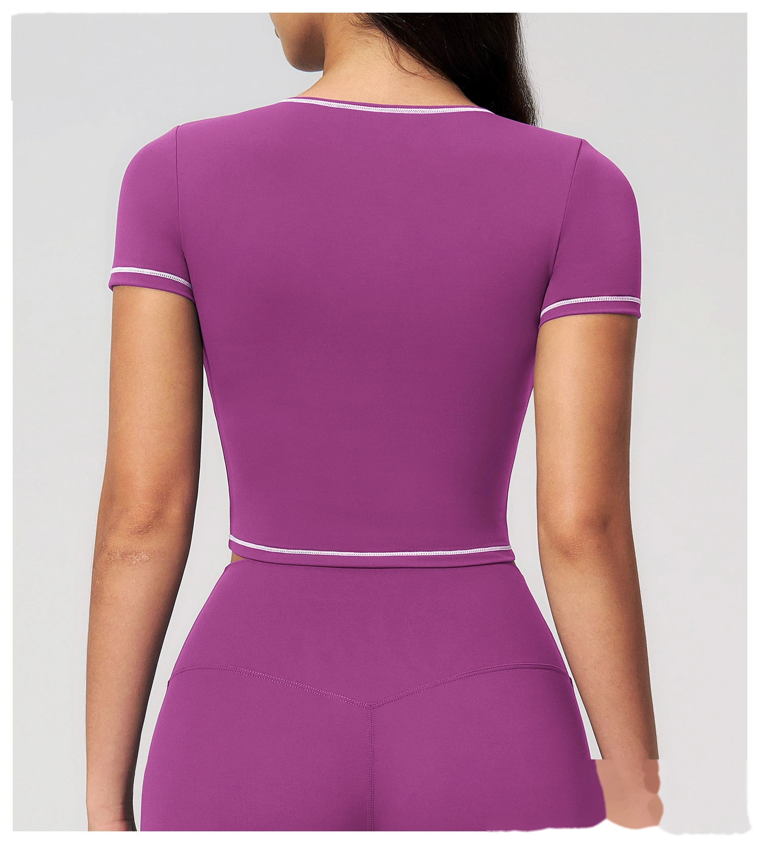 Women's Yoga Short Sleeve Top, Skinny Crop Waist Color Block Outdoor Quick Dry Running Fitness Sports Tee detail