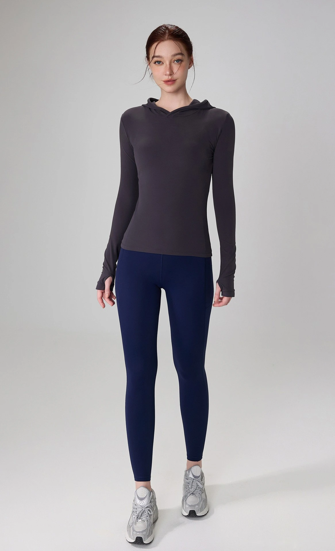 autumn hooded fitness suit Slim-fit Yoga with Finger Sleeve Training Running Shirt Female Autumn detail