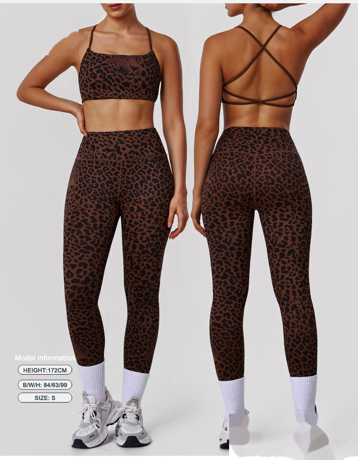 Bulk Custom Padded Leopard Sports Bra - Thin-Strap Criss-Cross Back High-Support Workout Yoga Bra detail