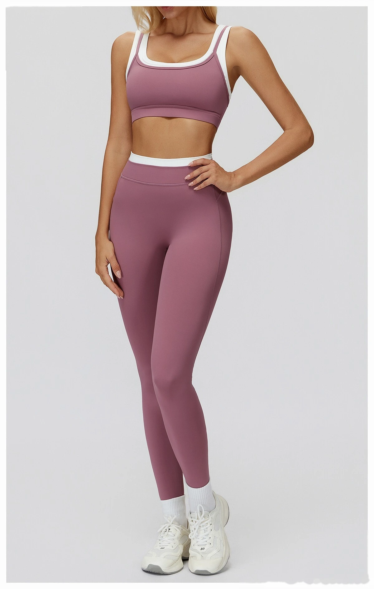 Customizable EU-US Athletic Leggings | Women's Ribbed High-Waist Contrast Tights, Yoga & Running detail